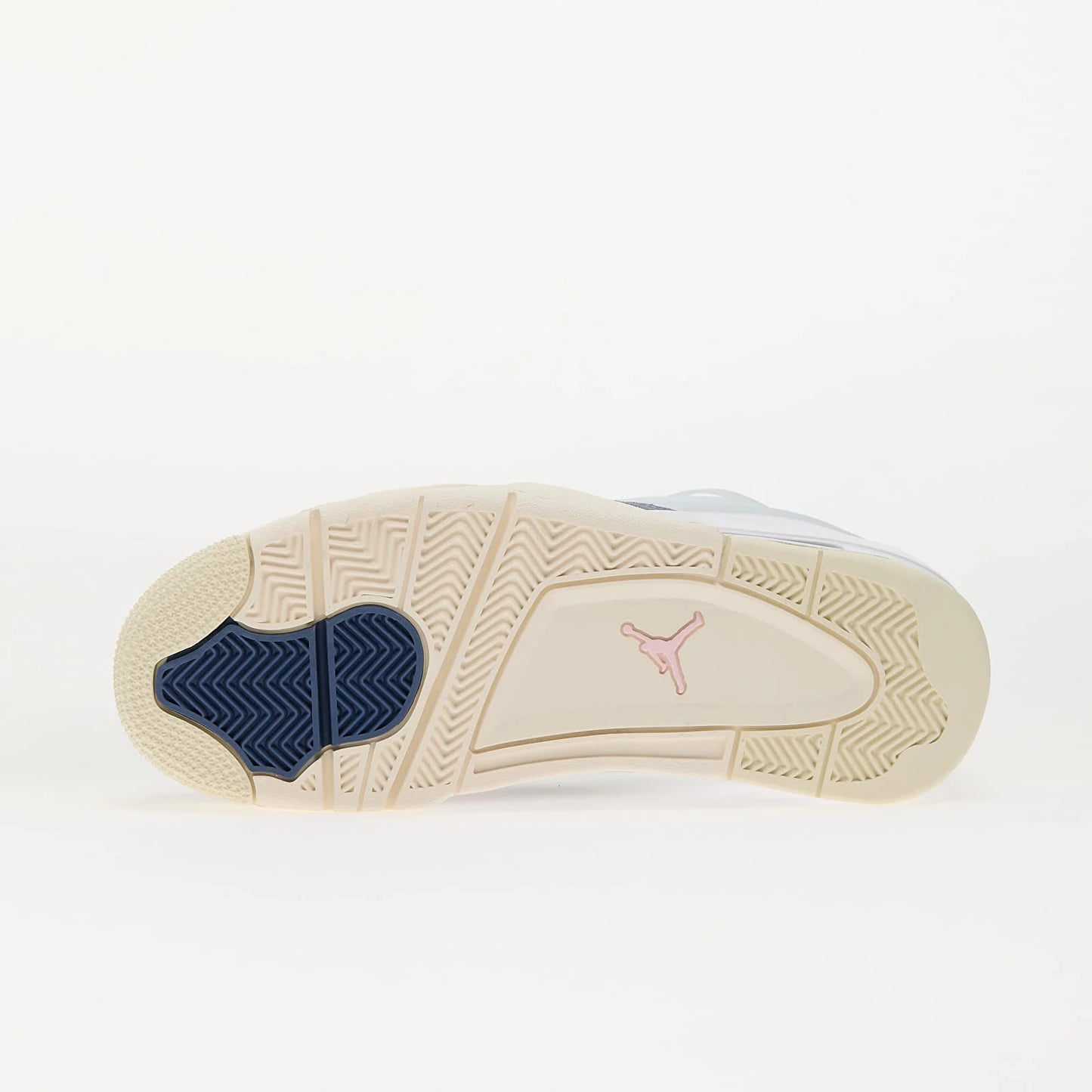 Talpa pantofilor Air Jordan 4 Rm White Prism Pink-Diffused Blue cu design antiderapant și logo Jumpman