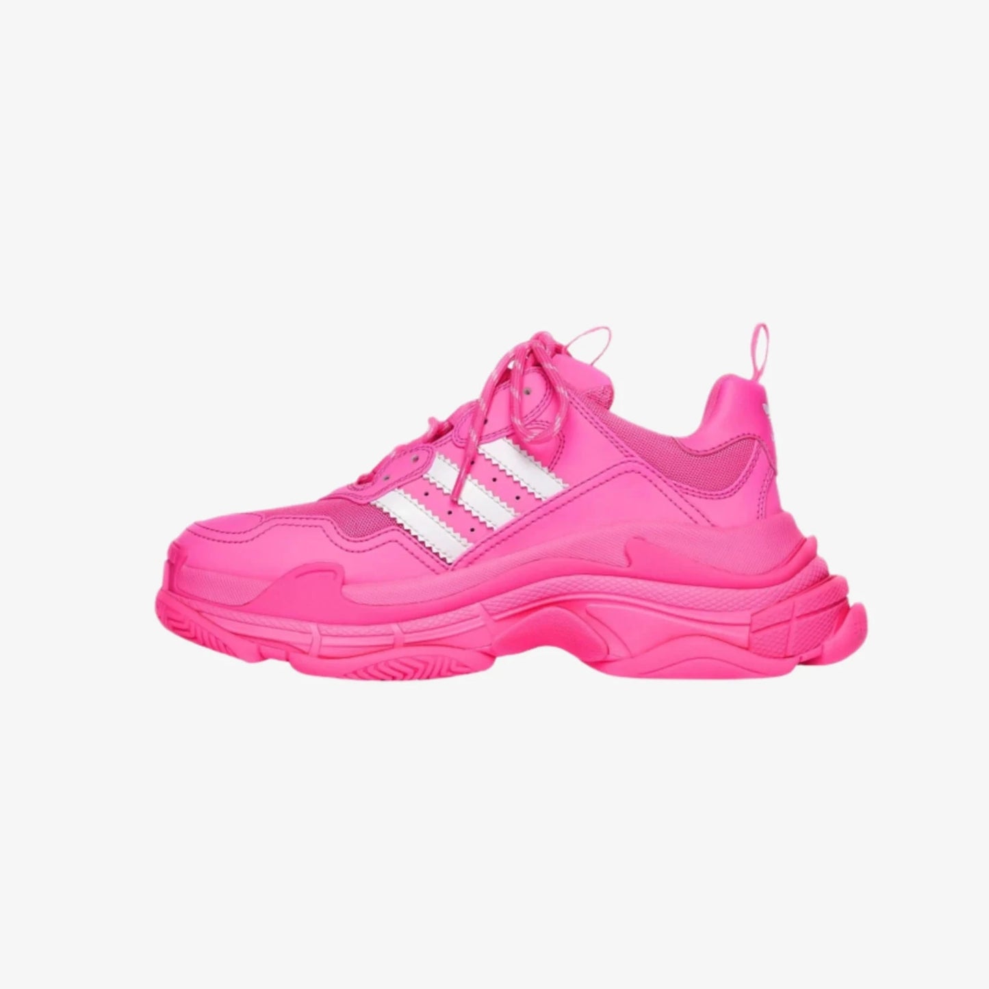 Pantofi sport Balenciaga x Adidas Triple S Neon Pink cu design robust și detalii albe