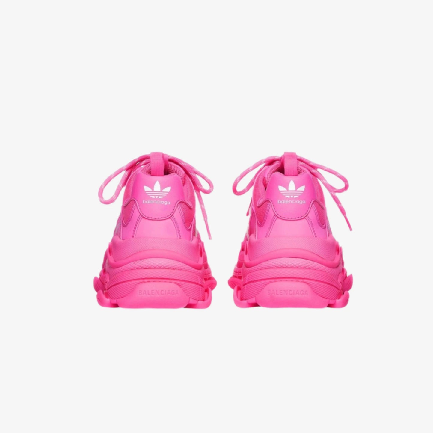 Pantofi sport Balenciaga x Adidas Triple S Neon Pink văzuți din spate cu design vibrant neon