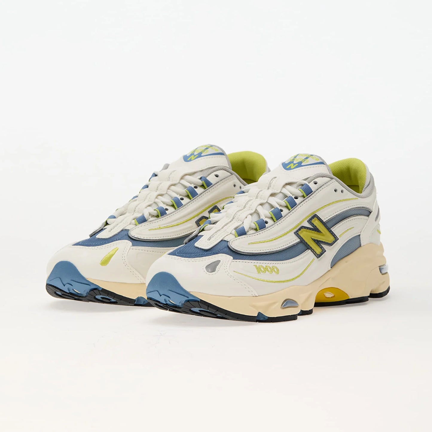 Pantofi sport New Balance 1000 Sea Salt în nuanțe de alb și albastru cu detalii galbene