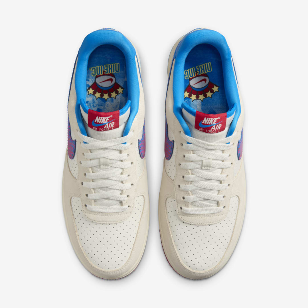 Pantofi sport Nike Air Force 1 '07 LV8 Harlem Globetrotters Pack în alb cu accente albastre și roșii