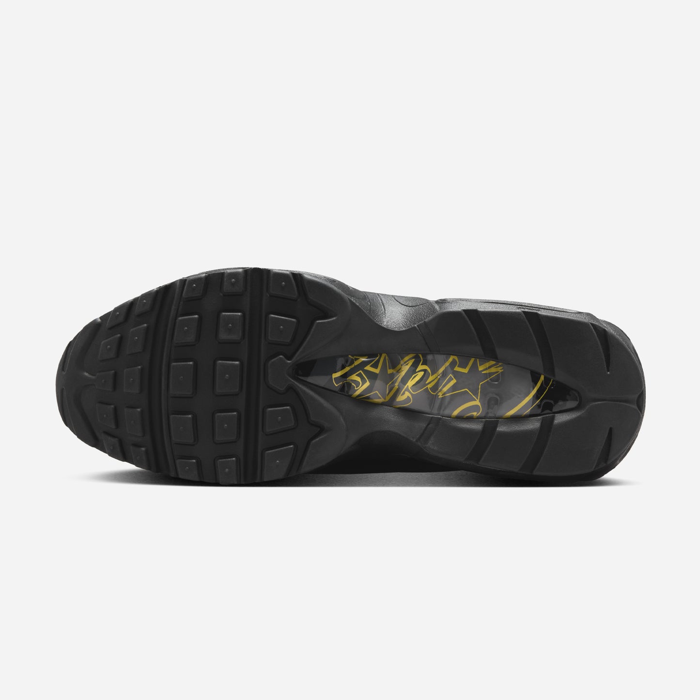 Talpa pantofului Nike Air Max 95 x Corteiz Honey Black cu design aderent si detalii galbene