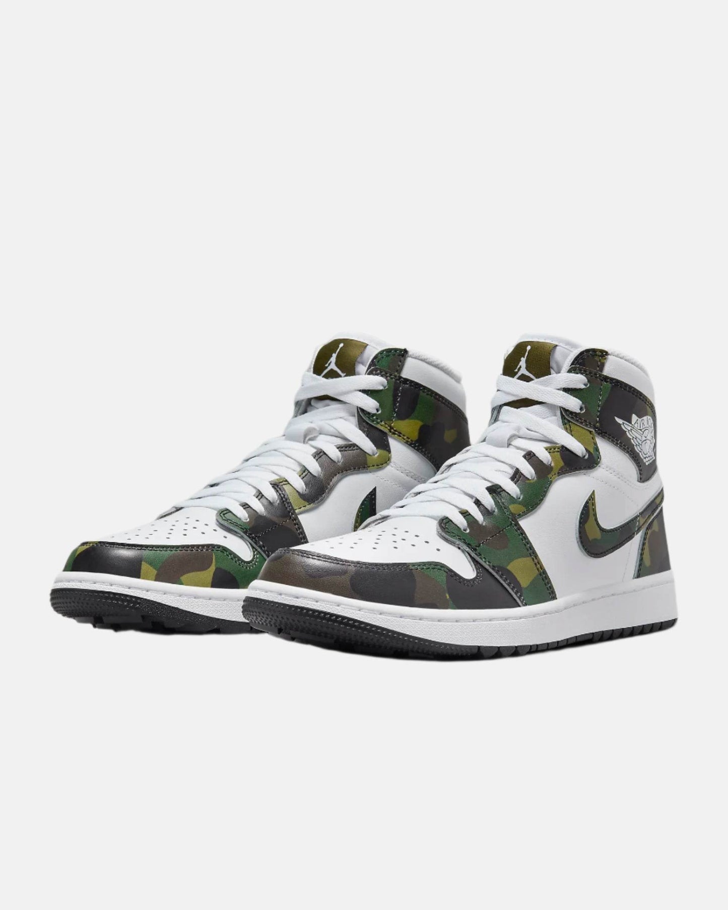 Pantofi Air Jordan 1 High Golf Camo cu design camuflaj verde si alb, de la Dod Resell