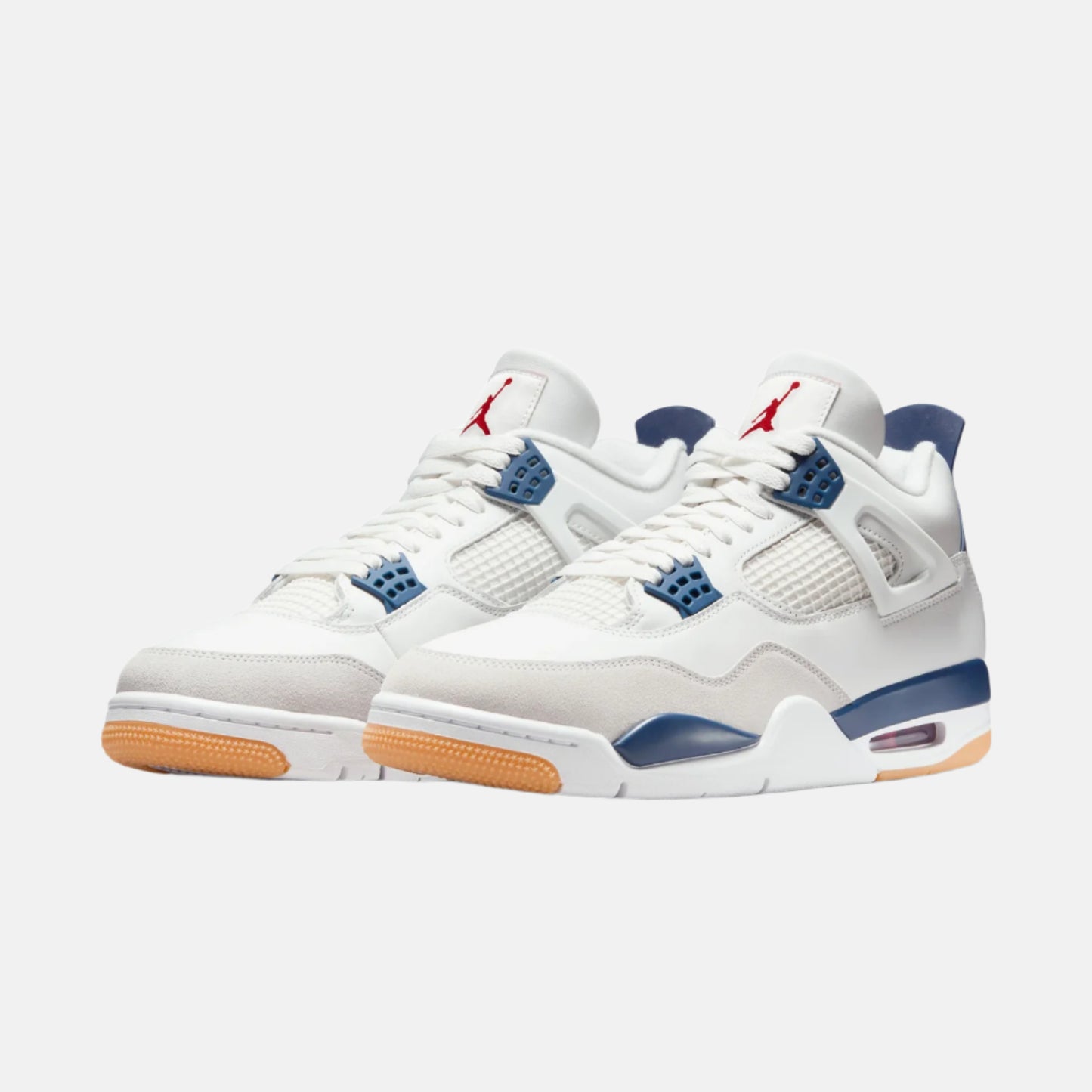 Nike SB x Air Jordan 4 Retro White Navy pantofi sport albi cu detalii bleumarin si talpa bej
