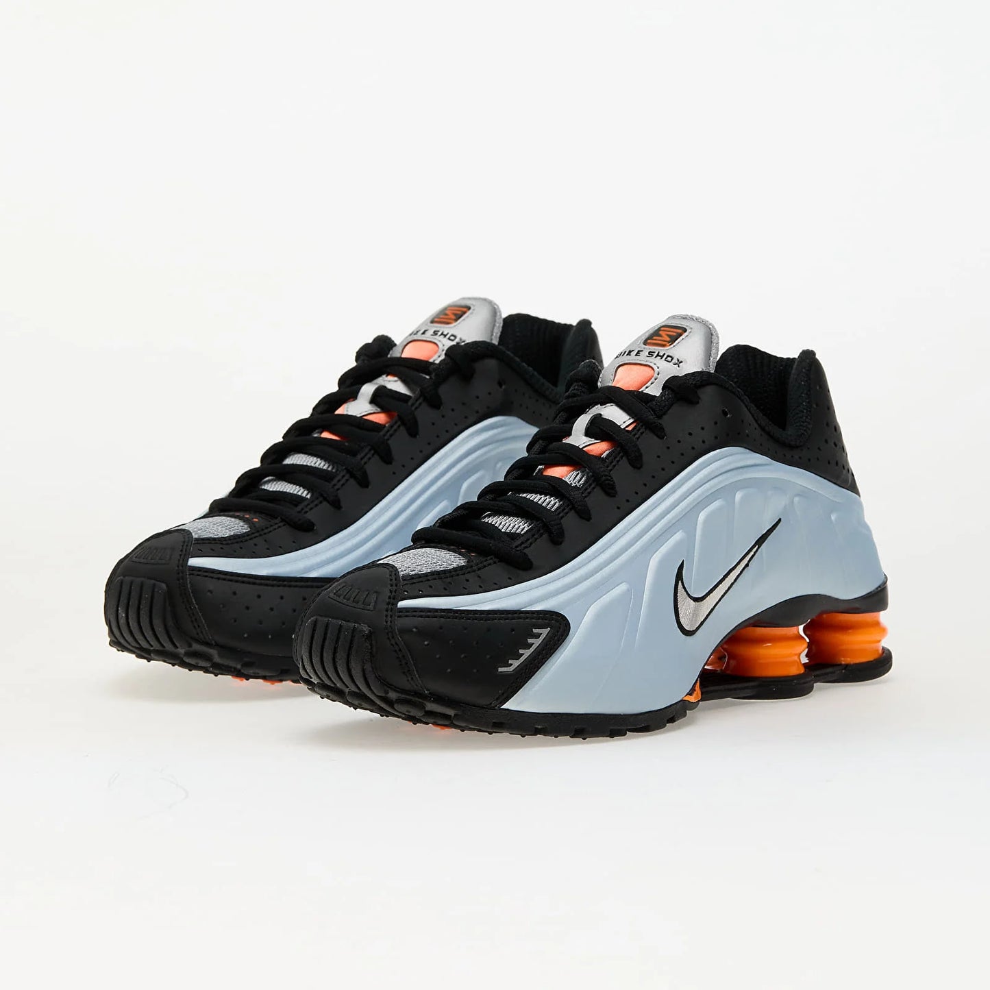 Pantofi sport Nike W Shox R4 Blue Tint Metallic Silver Total Orange cu amortizare Shox pentru femei