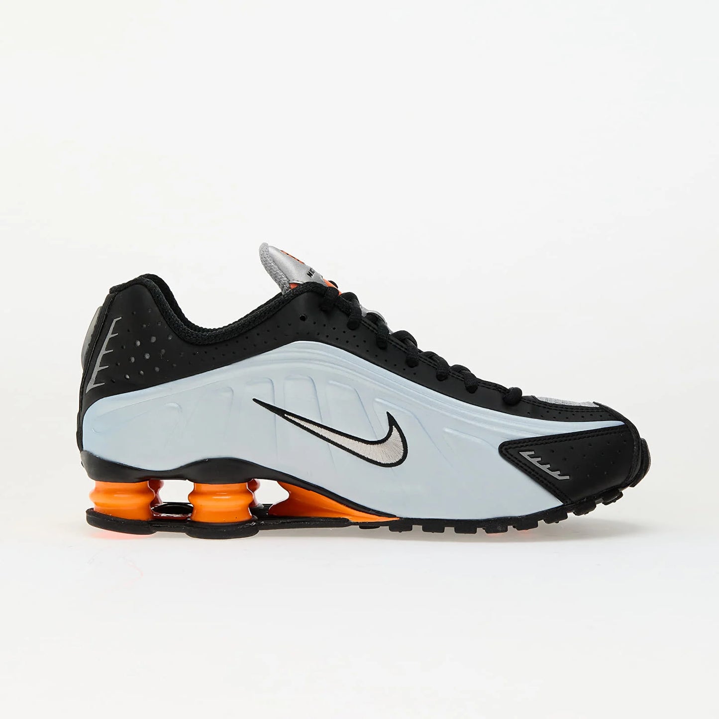 Nike W Shox R4 Blue Tint Metallic Silver-Total Orange pantofi sport femei cu amortizare Shox portocalie