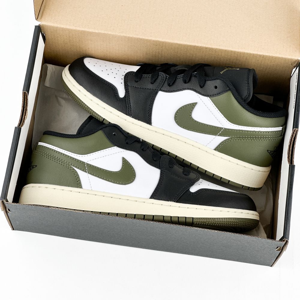 Air Jordan 1 Low Black Toe Medium Olive (GS) 553560-092