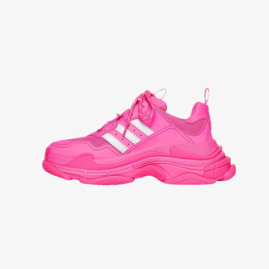 Pantofi sport Balenciaga x Adidas Triple S Neon Pink cu design robust și detalii albe
