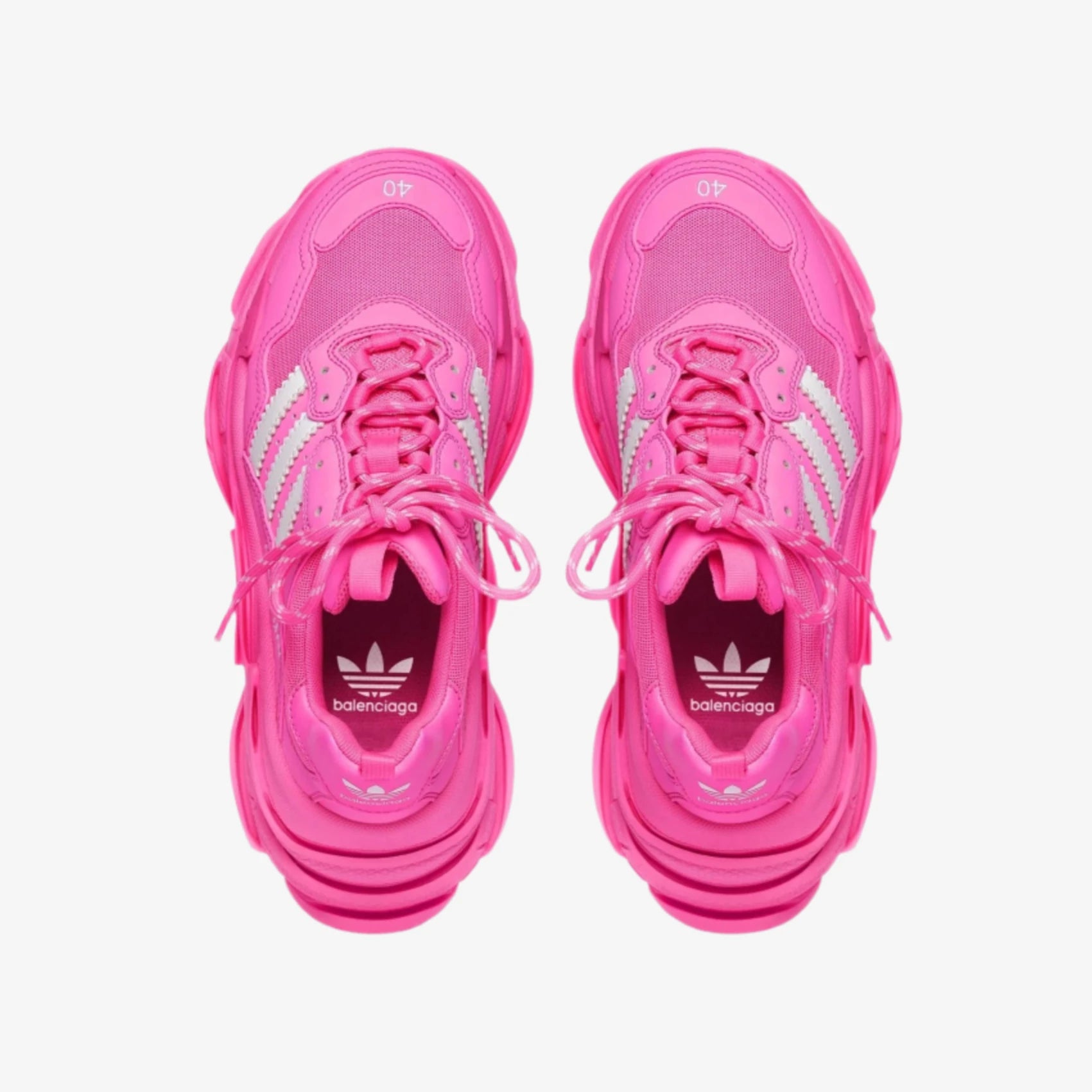 Pantofi sport Balenciaga x Adidas Triple S Neon Pink în culoare roz neon, design unisex și șireturi