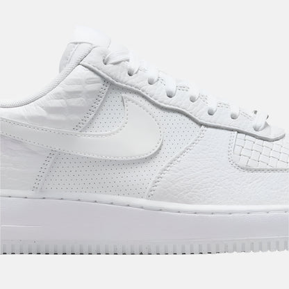 Detaliu lateral pantofi Nike Air Force 1 Low Multi Prints albi cu texturi diferite din piele