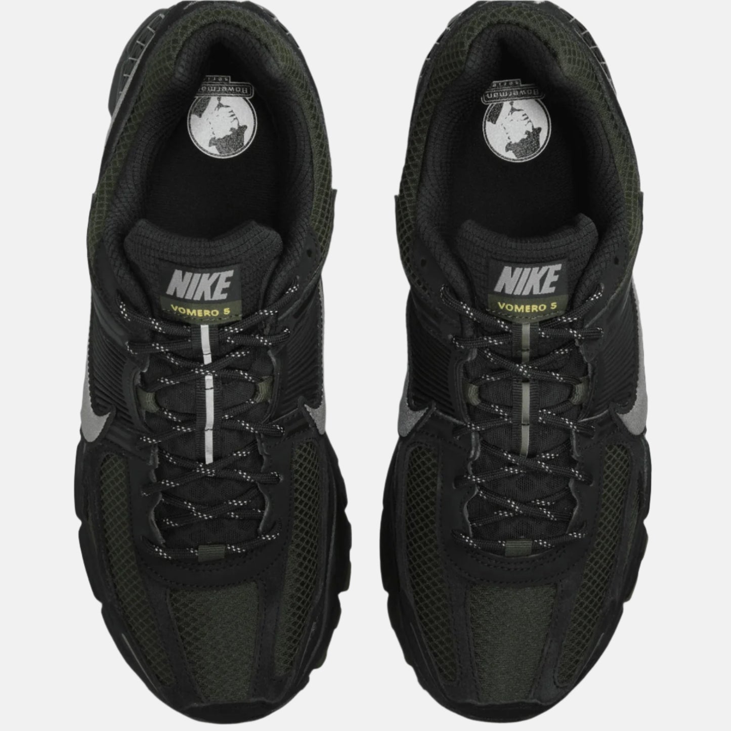 Pantofi sport Nike Zoom Vomero 5 Black Kaki văzuți de sus pentru alergare și antrenament