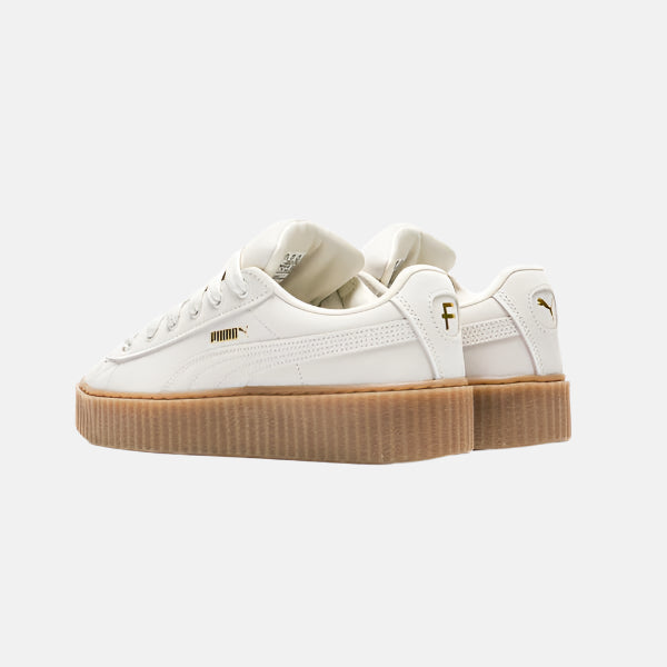 Tenisi Puma x Fenty Creeper Phatty Nubuck Warm White Gold Gum cu talpă groasă gumă și detalii aurii