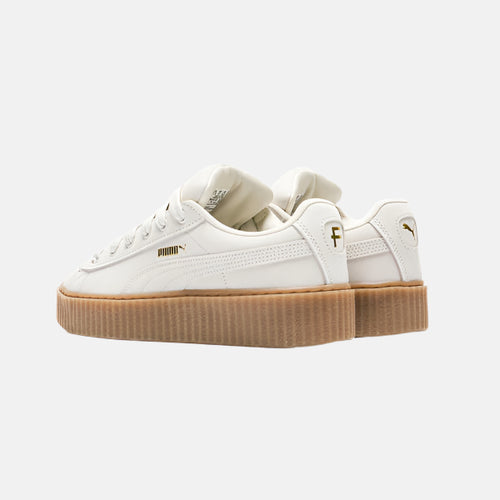 Tenisi Puma x Fenty Creeper Phatty Nubuck Warm White Gold Gum cu talpă groasă gumă și detalii aurii