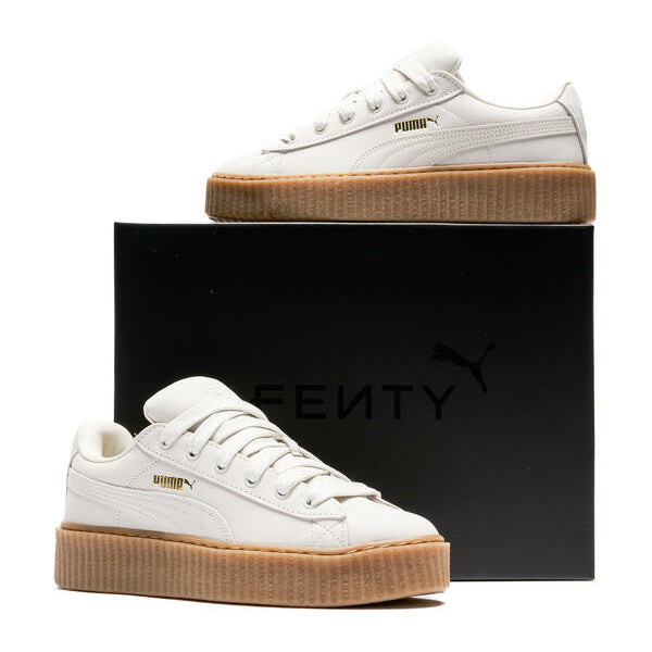 Puma x Fenty Creeper Phatty Nubuck Warm White Gold Gum pantofi sport platforma pe cutie neagra