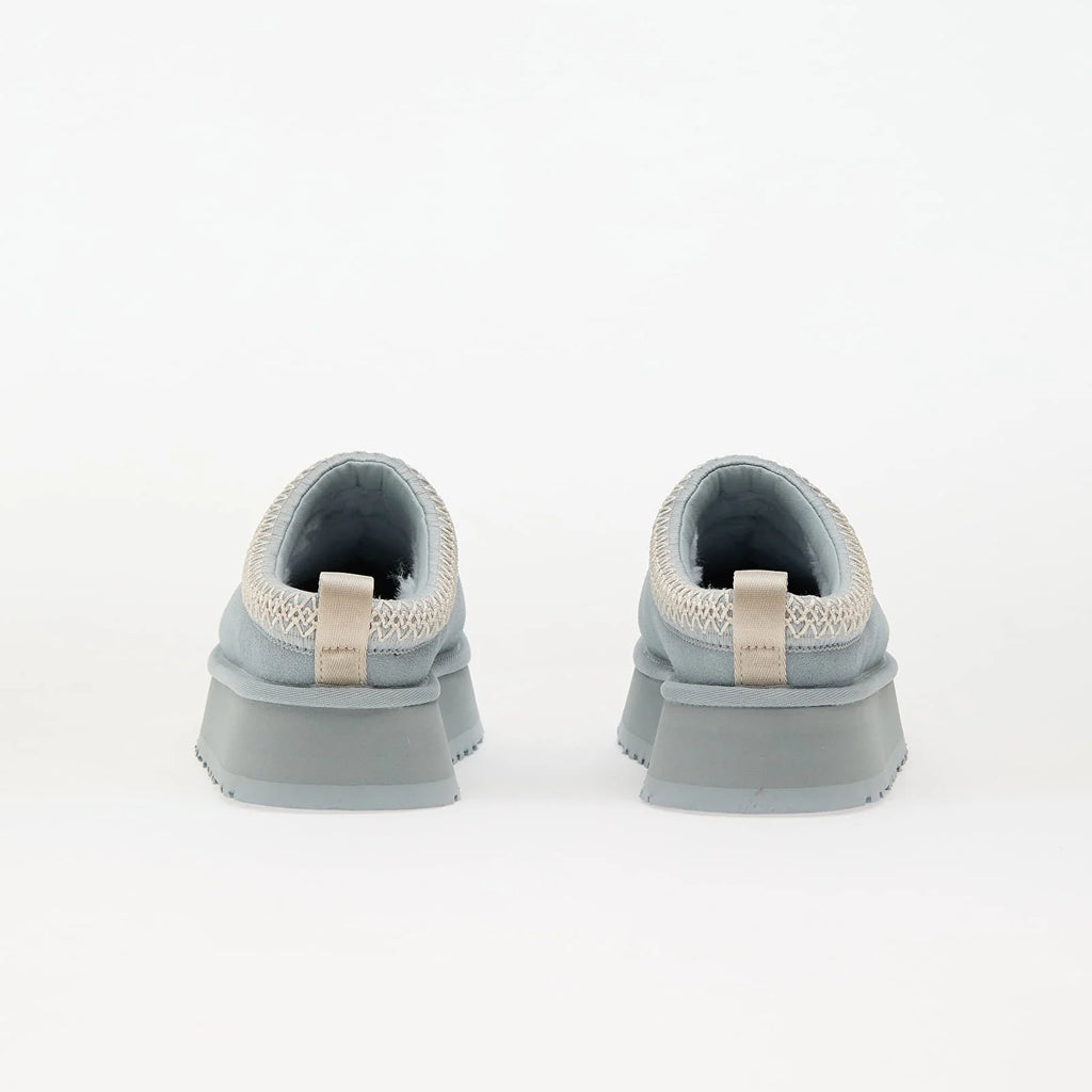 Pantofi UGG Tazz Sea Foam văzuți din spate cu design confortabil și talpă groasă albastru deschis
