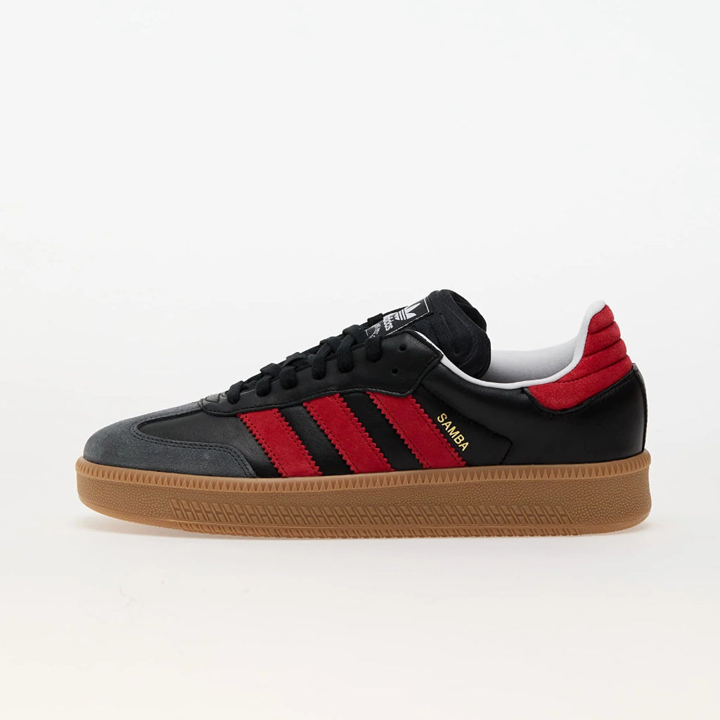 Pantof sport Adidas Samba XLG Core Black Better Scarlet cu talpa maro si dungi rosii