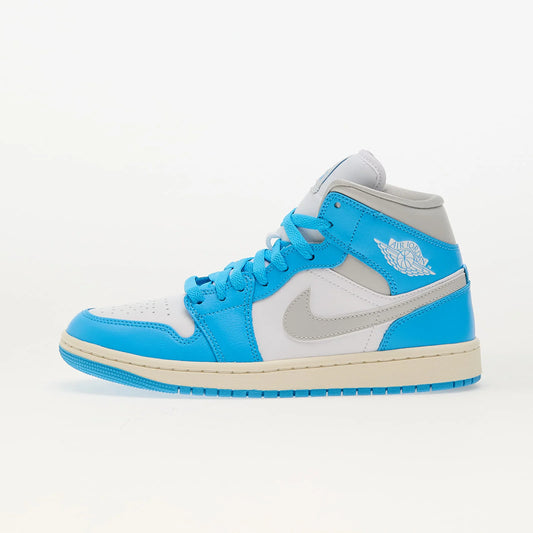 Pantofi sport Air Jordan 1 Mid Dk Powder Blue Neutral Grey White în albastru și gri deschis
