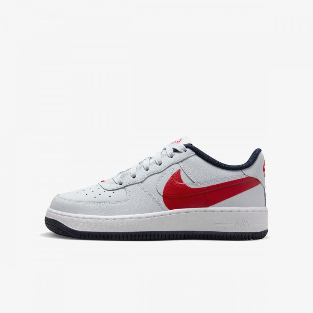 Pantofi sport Nike Air Force 1 Low Grey/Big Red Swoosh cu design gri si sigla rosie mare