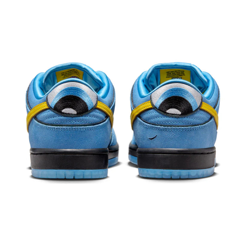 Pantofi Nike SB Dunk Low The Powerpuff Girls Bubbles albastri cu motiv ochi si detalii galbene