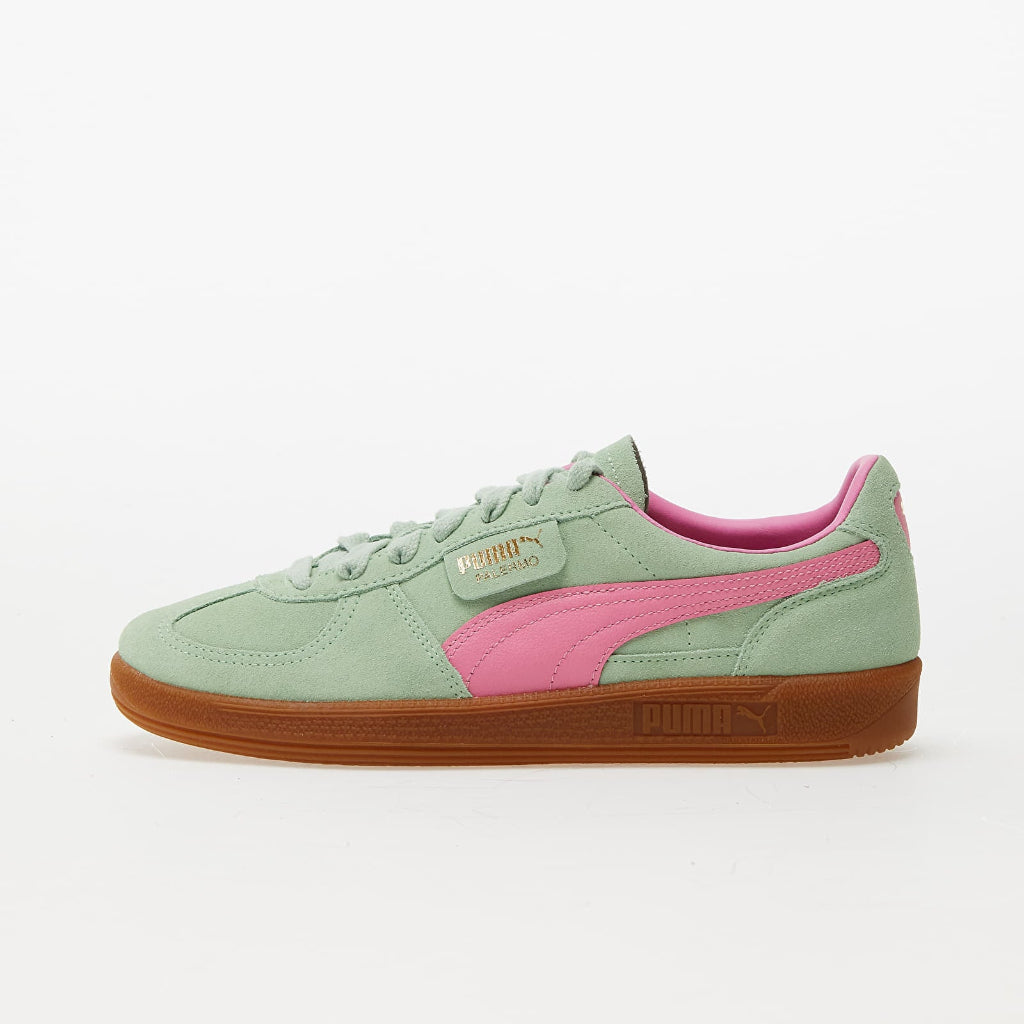 Pantofi sport Puma Palermo Fresh Mint Fast Pink cu talpă maro și detalii roz vibrant pentru stil urban